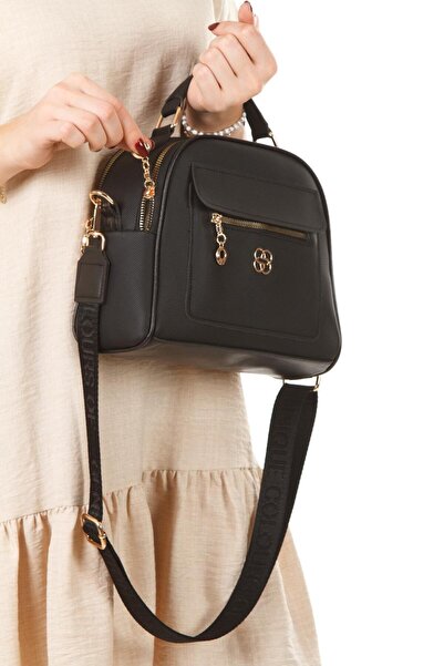 Newish Polo Γυναικεία τσάντα χειρός και ώμου με τρία διαμερίσματα, μαύρη, χρυ...