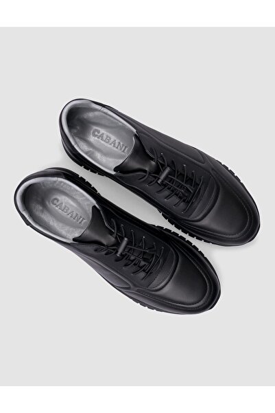 Cabani 100% Genuine Leather Black Rubber Laced Sports Men's Shoes