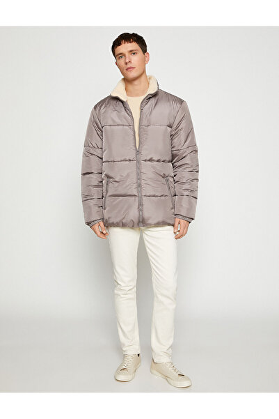 Koton Lesklé Puffer Jacket Stojánek s límcem na zip s kapsou Detailní voděodolný