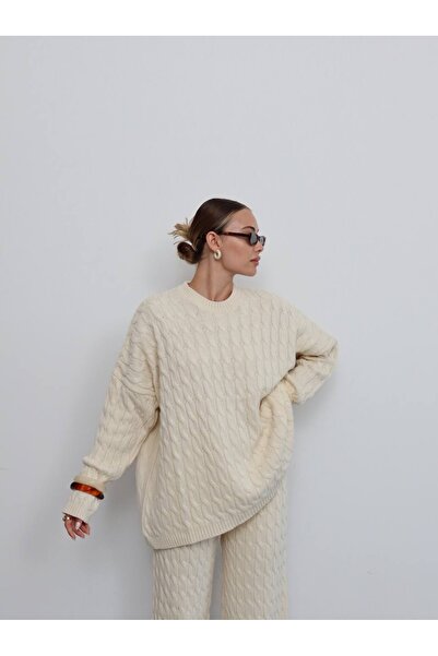 NURCAN KESKİN STORE Beige Knitwear Set Hair Braid Beige Pattern