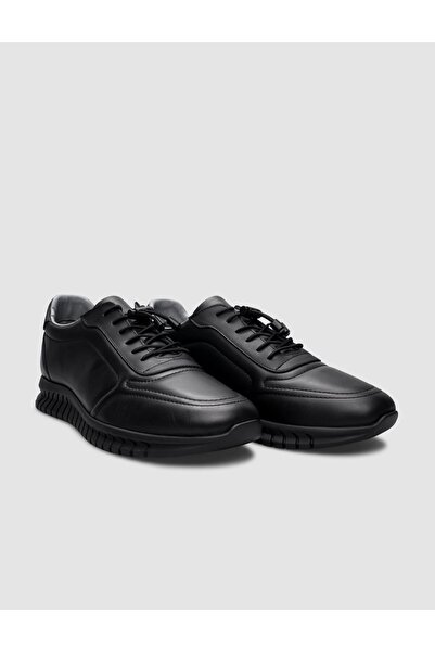 Cabani 100% Genuine Leather Black Rubber Laced Sports Men's Shoes