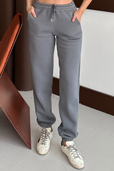 Mogi Butik Women's 3 Thread Fleece Lined Elastic Leg High Waist Sweatpants 3048