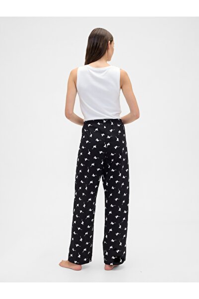 GAP Kadın Siyah Desenli Poplin Pijama Altı