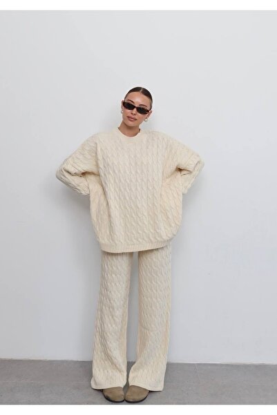 NURCAN KESKİN STORE Beige Knitwear Set Hair Braid Beige Pattern