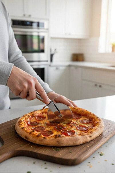 ZUZU MADE Büyük Boy Paslanmaz Çelik Hamur Kesme Ruleti & Pizza Ruleti 20 Cm Hamur Kesici
