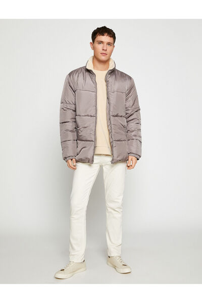 Koton Lesklé Puffer Jacket Stojánek s límcem na zip s kapsou Detailní voděodolný