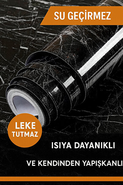 PooleMark ​5 Metre Siyah Mermer Desenli Yapışkanlı Folyo | Isıya Dayanıklı Mu...