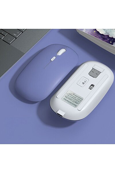 Sneezy Apple Macbook Şarj Edilebilir Sessiz Mouse Bluetooth + 2.4Hz Wifi Kablosuz Mouse Fare