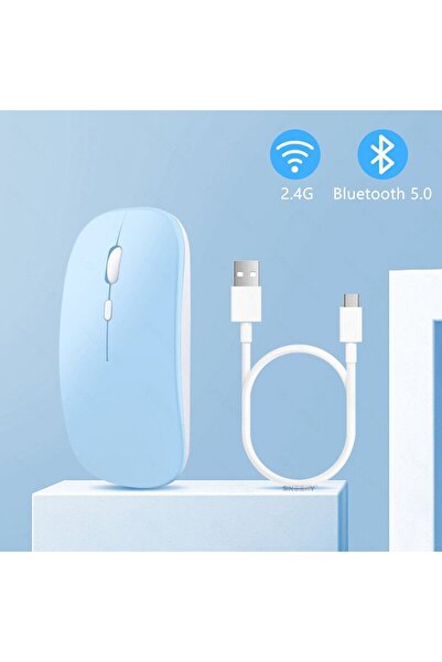 Sneezy Apple Macbook Şarj Edilebilir Sessiz Mouse Bluetooth + 2.4Hz Wifi Kablosuz Mouse Fare