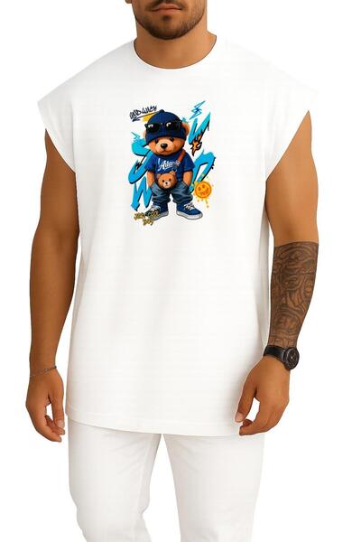 Bahriyeli Collection Oversized Teddy Bear Just Cool Boy Chest Printed Undershirt