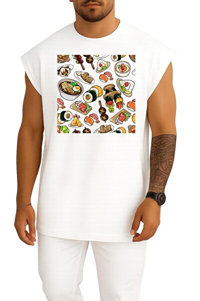 Bahriyeli Collection تيشيرت بدون أكمام بتصميم صدر دجاج مشوي كبير الحجم على طر...