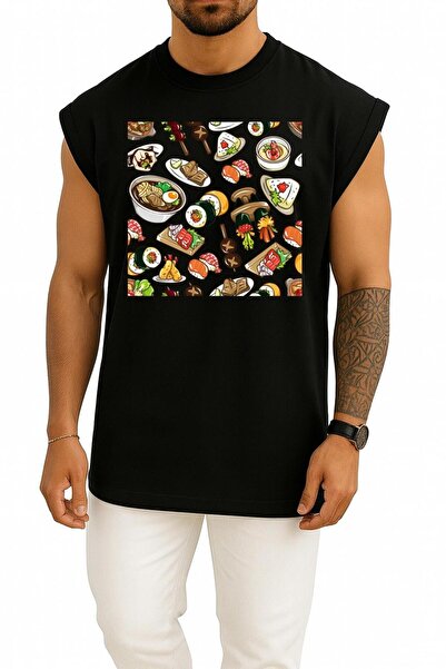 Bahriyeli Collection تيشيرت بدون أكمام بتصميم صدر دجاج مشوي كبير الحجم على طر...