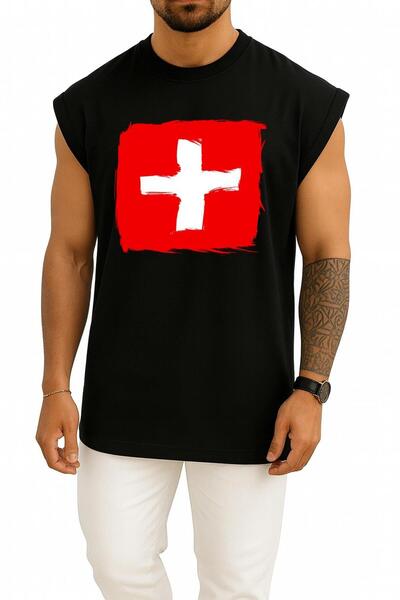 Bahriyeli Collection supradimensionat Tricou cu steagul Elveției B cu imprimeu