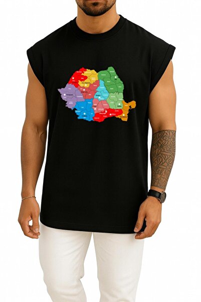 Bahriyeli Collection oversized Ρουμανία Αθλητής με σχέδιο πόλεων και χάρτη στ...