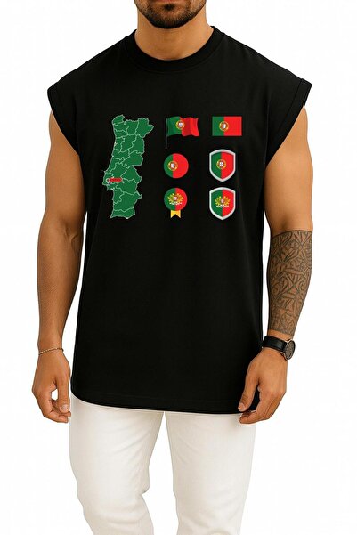 Bahriyeli Collection قصة فضفاضة خريطة البرتغال وعلمها مطبوع رياضي