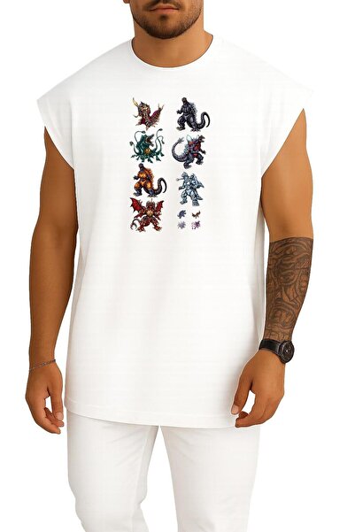 Bahriyeli Collection Supradimensionat Godzilla Kaiju Megaguirus Gamera Tricou cu imprimeu pe piept