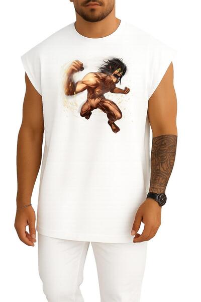 Bahriyeli Collection supradimensionat Attack On Titans Eren Tricou fără mâneci cu design pe piept