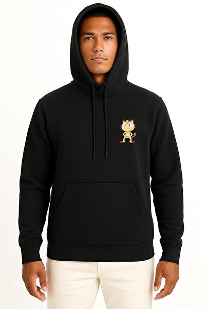 Bahriyeli Collection Hooded Meowth Pocket Printed Unisex Sweatshirt