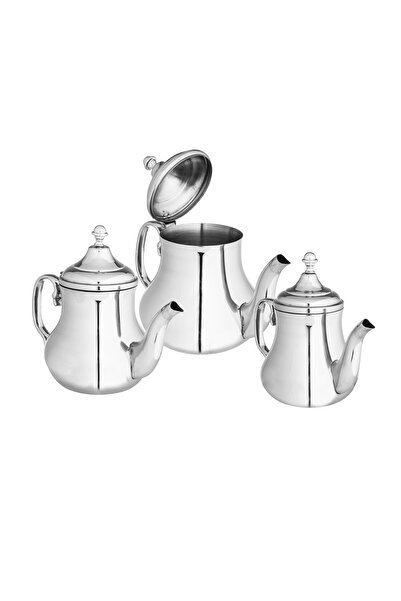 casa rosa طقم ابريق شاي من الستانلس ستيل 3 قطع على الطراز المغربي ( 0.8 + 1 + 1.5 ) لتر