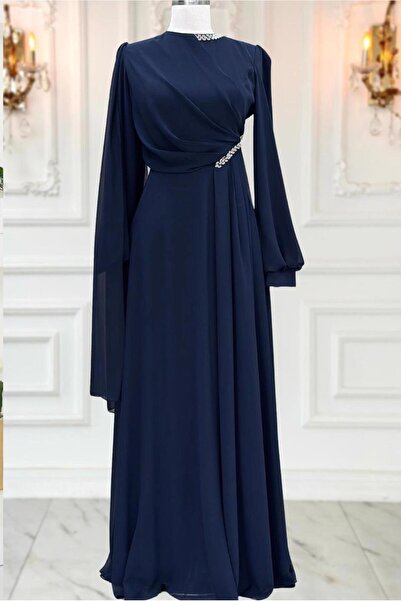 TRENDTESETTÜR Women's Navy Blue Chiffon Evening Dress t 9163