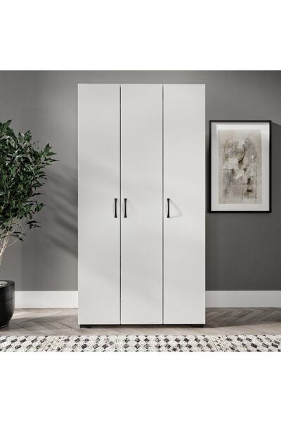 KZNMOB HOME Soft 3 Kapaklı Beyaz Gardırop, Elbise Dolabı - Tamamı 1. Kalite Mdf