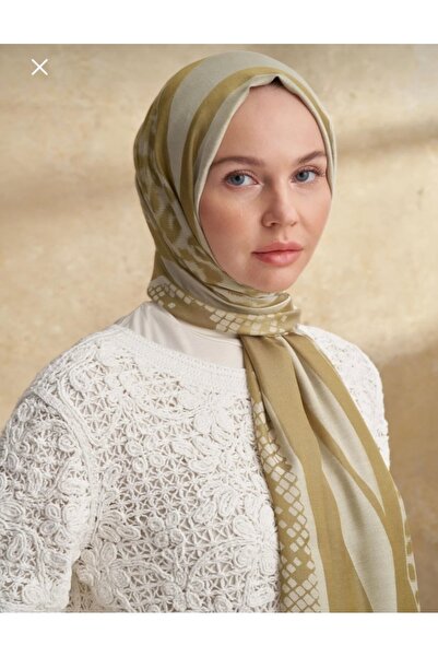 MODA Minel Scarf Pure Series Patterned Silk-Like Oil Green Jacquard Shawl.