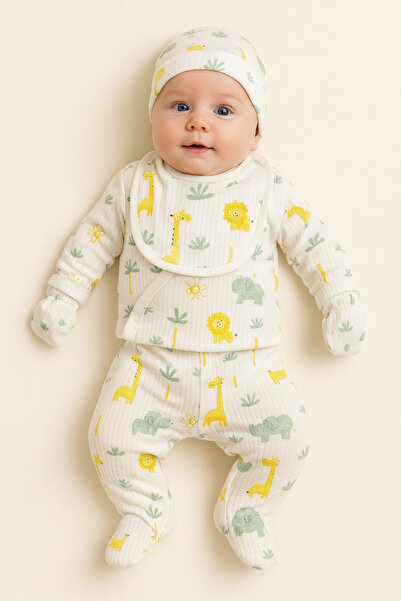 OMY 5-Piece Hospital Release 100% Cotton Set with Tie-And-Flip Pattern for Newborn Extra Comfort