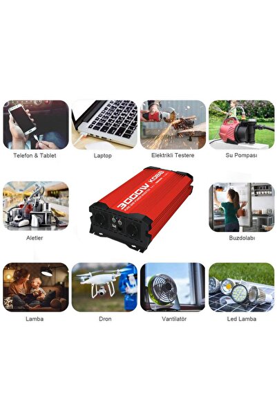 KOBB KBN3000 12V/220V 3000Watt Tam Sinüs Dönüştürücü İnvertör