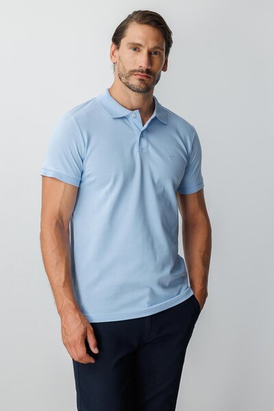 İgs Men's Blue Polo Neck Modernfit T-Shirt - Slim Fit