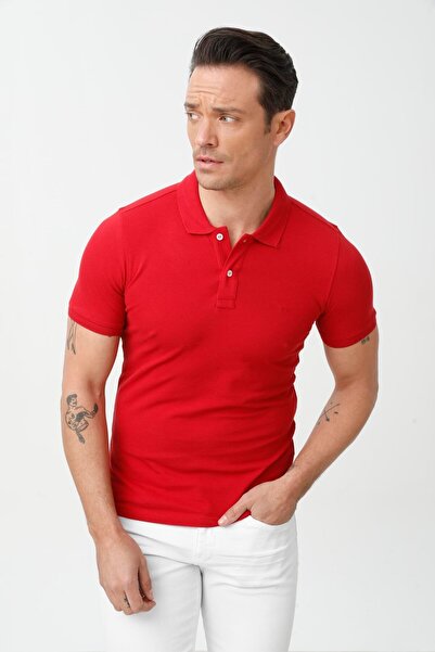 İgs Men's Red Standard Polo Neck T-Shirt