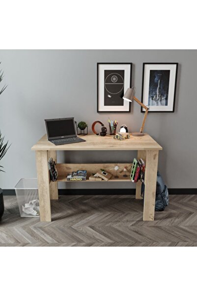 KZNMOB HOME Study Raflı Çalışma Masası Bilgisayar Masası Ofis Masası Meşe - T...