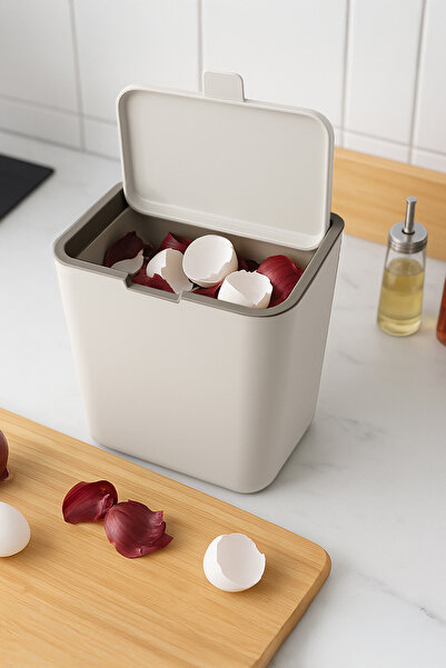 Prima Nova Flip Bathroom Kitchen Countertop Trash Can - Beige