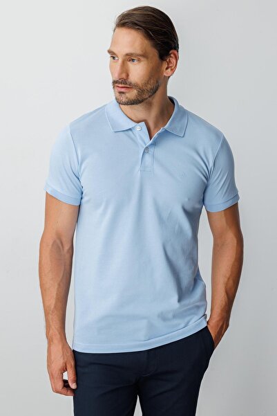 İgs Men's Blue Polo Neck Modernfit T-Shirt - Slim Fit