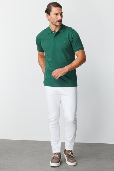 İgs Nefti Modern Fit Slim Fit Polo Neck Plain Short Sleeve 100% Cotton T-Shirt