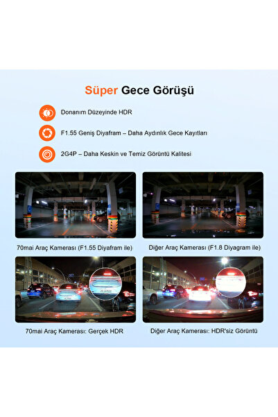 70MAİ 2.5K Araç Kamerası A410 Ön Kamera ( Arka Kamera Dahil Değil ) Süper Gece Görüşü