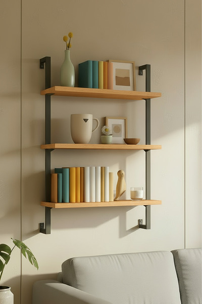 Euromob 3 Raflı Meşe Rengi Çok Amaçlı Kitaplık / Dekoratif Duvar Rafı – Kolay...