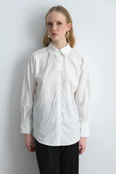 Gusto Embroidered Cotton Shirt - White