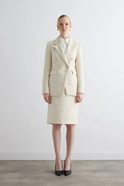 Gusto Tweed Pencil Skirt - Ecru