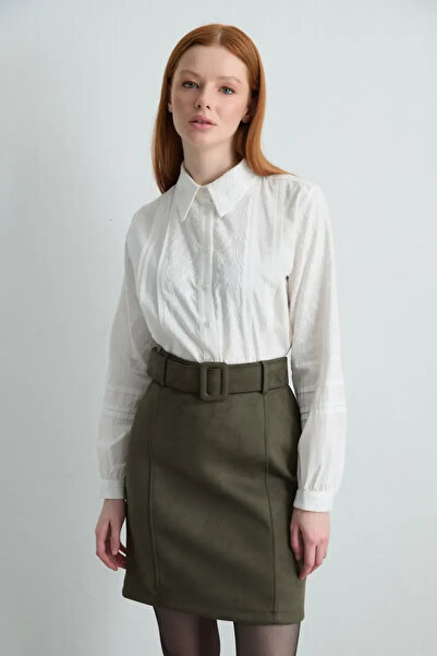 Gusto Faux Suede Mini Skirt - Khaki