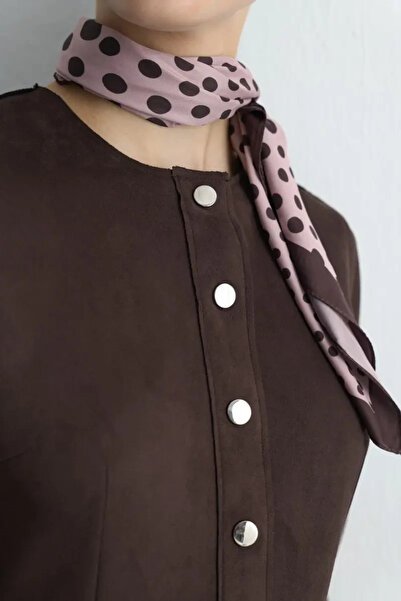 Gusto Striped Detailed Polka Dot Scarf - Pink