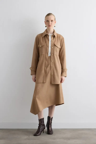 Gusto Beli Belted Faux Suede Jacket - Beige