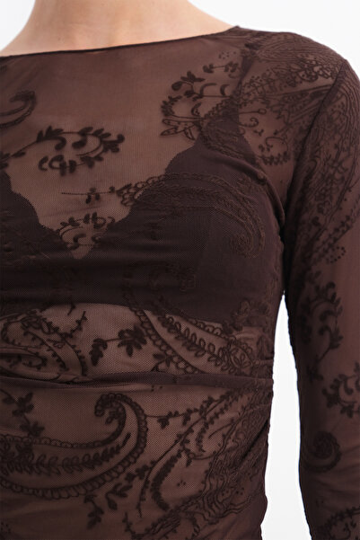 Addax Patterned Tulle Blouse B18507