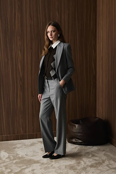 Gusto Pipe Leg Fabric Trousers - Gray