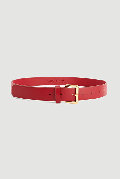 Gusto Square Buckle Faux Leather Belt - Red