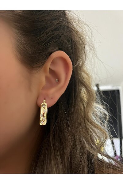 MyladyAccessoriess نجمة الزركون حجر التفاصيل مربع قطع هوب القرط