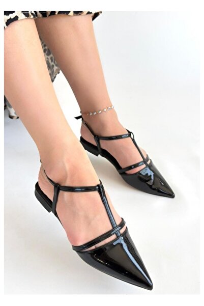 NESSİMO Pantofi de balerină din piele lăcuită neagră N265337