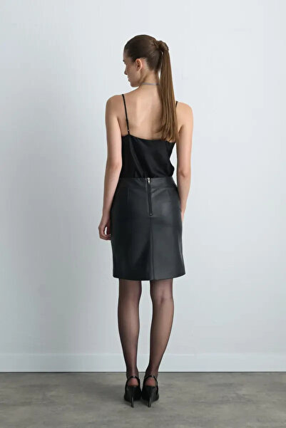 Gusto Faux Leather Mini Skirt - Black