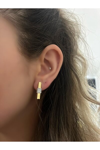 MyladyAccessoriess Two Colors and Zircon Stone Detail Hoop Earrings
