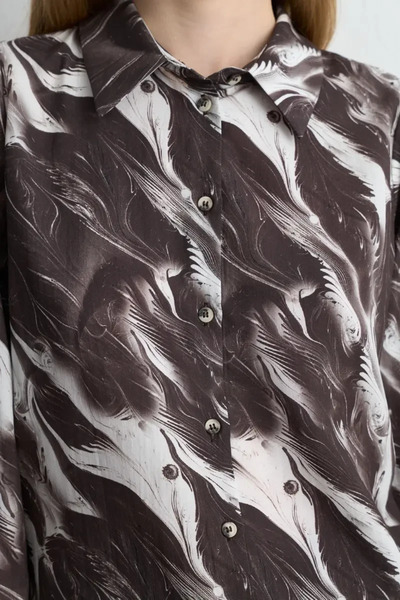 Gusto Πουκάμισο με σχέδιο Lyocell της συλλογής Anka - Καφέ