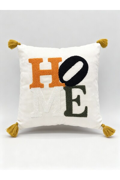 MACASA Κάλυμμα μαξιλαριού με κέντημα Punch Home 1 τεμάχιο Υφαντό διακοσμητικό μοντέρνο κάλυμμα με φούντες και πομπόν